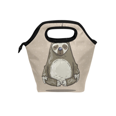 

Insulated Lunch Tote Bag Grey Sloth Travel Picnic Lunch Handbags Portable Zipper Lunch Bag Box