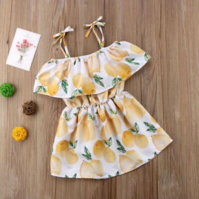 

Baby Kid Girl Summer Strap Dress Party Wedding Pageant Lemon Printed Dresses