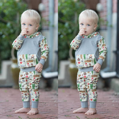 

2pcs Newborn Toddler Baby Boy Girl Hooded Sweater TopsPants Outfits Set Clothes