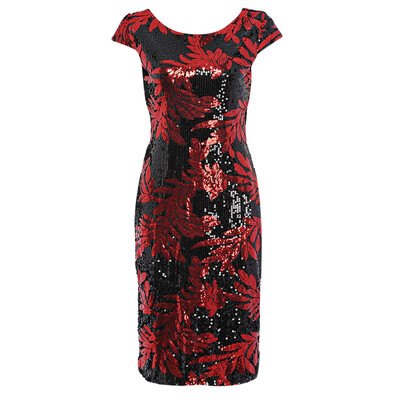 

Sexy Round Collar Cap Sleeve Backless Sequins Slit Zipper Women Bodycon Dress