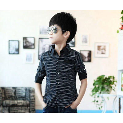 

Kids Boys Formal Shirt Plain Casual Long Sleeved Lapel Party Cotton Shirt wn