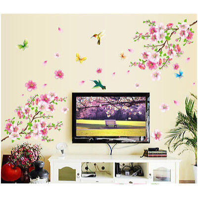 

Wholesale New Spring Flower Birds Peach Tree Butterfly Wall Decals Sticker PVC