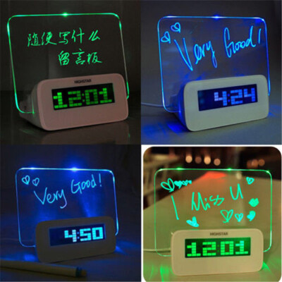 

LED Fluorescent Digital Alarm Clock with Message Board LED Fluorescent Message Board Powered By USB Charger