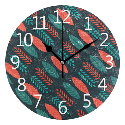 

Wall Clock Arabic Numerals Design Leaf Texture Round