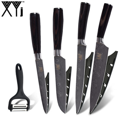 

XYj Kitchen Knives 5" 5" 8" 8" inch Damascus Veins Blade Stainless Steel Kitchen Knife And Peeler