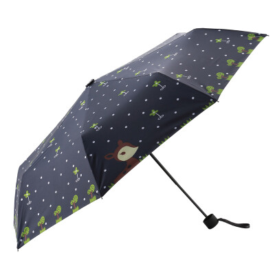 

【Jingdong Supermarket】 US degree MAYDU cartoon deer sunny umbrella creative three fold lady umbrella black rubber sun protection UV M3326 dark blue