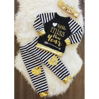 

3pcs Toddler Baby Boy Girl T-shirt Striped Pants Outfits Clothes Set