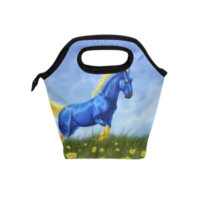 

Lunch Bag Tote Bag Blue Horse Travel Picnic Organizer Lunch Holder Handbags Lunch Bag Box