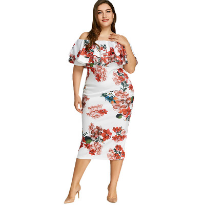 

Plus Size Floral Print Ruffle Dress