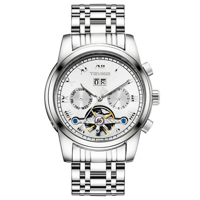 

TEVISE 9005 High-quality Skeleton Automatic Men Mechanical Watch Moon Phase Stainless Steel Clock Mens Business Men Wristwatches R