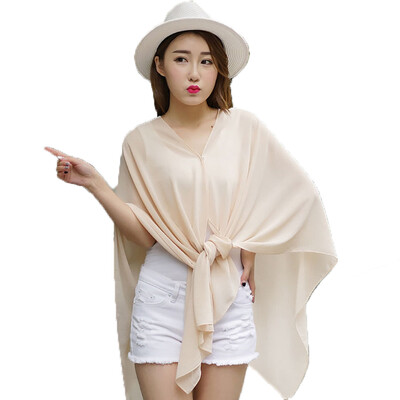 

MSEK WSJ161685 Women&39s Scarf Pearl Button Beach Beach Scarf Chiffon Beige