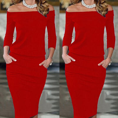 

WXF Women Bodycon Off Shoulder Dress Ladies Party Evening Pencil Dress Size 6-14