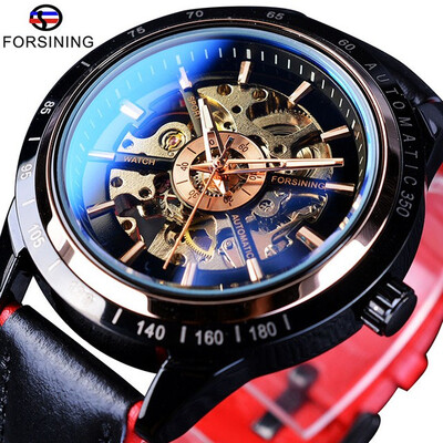 

Forsining Racing Fashion Design Leather Transparent Case Men Watch Top Brand Luxury Mechanical Automatic mens Wrist Watch