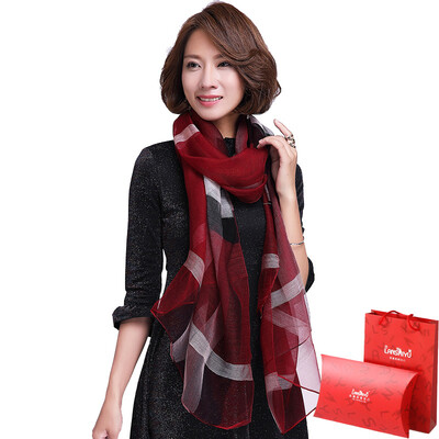 

Lan Shiyu W0451 blended silk scarf female spring&autumn thin scarf female silk shawl long scarf red strip