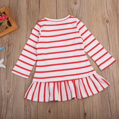 

Christmas Baby Girls Dress Casual Princess Striped Dresses With Ruffle Hem Skirt