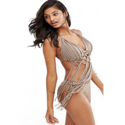 

US Women Tassel Padded Bandage Bikini Set Swimsuit Triangle Swimwear Bathing