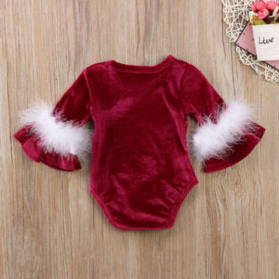 

XMAS Santa Baby Claus Kids Girls Fur Romper Jumpasuit Bodysuit Outfits Costume