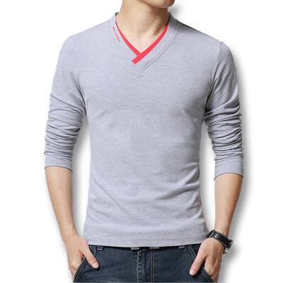 

Free Shipping Fashion Mens T Shirts 2016 Spring Autumn New V Neck Long Sleeve Mens T shirt Men Casual Slim Fit Hot Sale 5XL