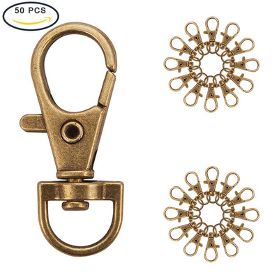 

PH PANDAHALL 50 Pcs Antique Bronze Alloy Swivel Lobster Claw Clasps Snap Hook for Keychain