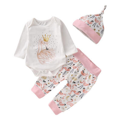 

UK STOCK Infant Kids Baby Girl Cotton RomperPantsHats Outfits Bodysuit Clothes