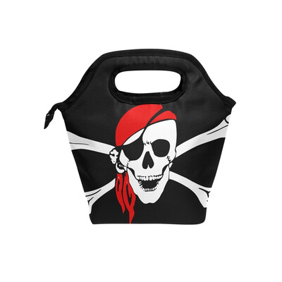 

Lunch Bag Skull With Red Cap Tote Travel Picnic Insulated Handbags Portable Zipper Lunch Bag Box