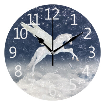 

Wall Clock Arabic Numerals Design Unicorn Wings Round