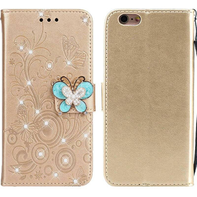 

MOONCASE Apple iPhone 66S Butterfly Rhinestone Embossed Leather Case - Gold