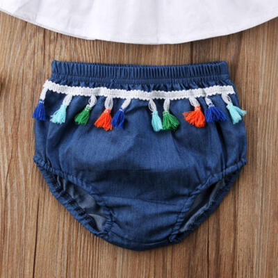 

USA Toddler Kids Baby Girls Off Shoulder Tops Shorts Pants Summer Outfits Set HZ