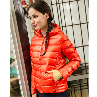 

Intercrew light down jacket female 2018 winter new female models fashion casual Korean version of the thin section hooded light down jacket female ICR4UD52A orange XXXL