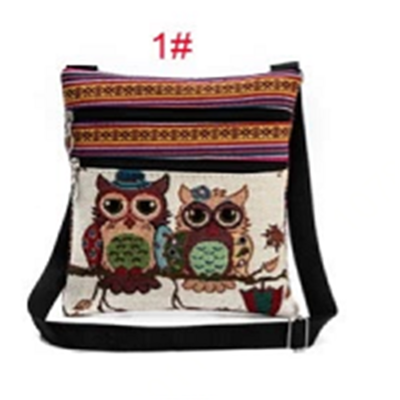 

Women Mini Crossbody Bag Owl Embroidery Jacquard Zipper Adjustable Strap Light Messenger Travel Outdoor Shoulder Bag