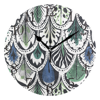 

Wall Clock Leaf Texture Round Wall Clock Arabic Numerals Design