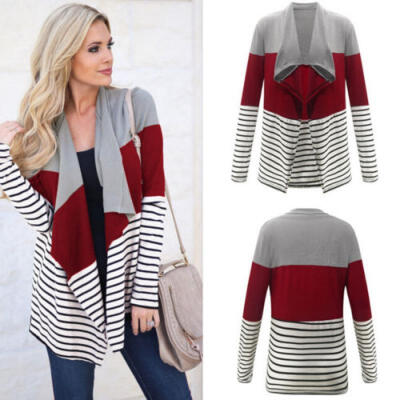 

US Women Long Sleeve Knitted Plus Splice Cardigan Sweater Outwear Coat Jacket