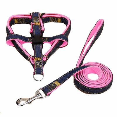 

Dog Harness Leash Set Heavy Duty Denim Dog Leash Collar 1 Set