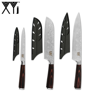 

XYj 3pcs Stainless Steel Cooking Knives Free Covers Damascus Veins Sharp Blade Knife Kitchen Tools