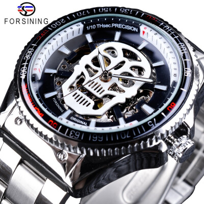 

Forsining Sport Series Steampunk Skull Design Black Stainless Steel Luminous Skeleton Watch Mens Automatic Watches Top Brand