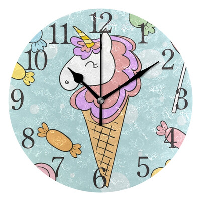

Wall Clock Ice Cream Unicorn Round Wall Clock Arabic Numerals Design