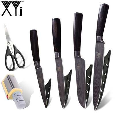 

XYj Quality Stainless Steel Blade 4 Piece Kitchen Knife&Yellow Electric Knife Sharpener Scissor
