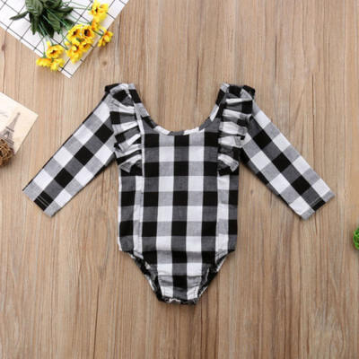

Newborn Baby Cotton Plaid Ruffel Romper Jumpsuit Outfits Long Sleeve Clothes