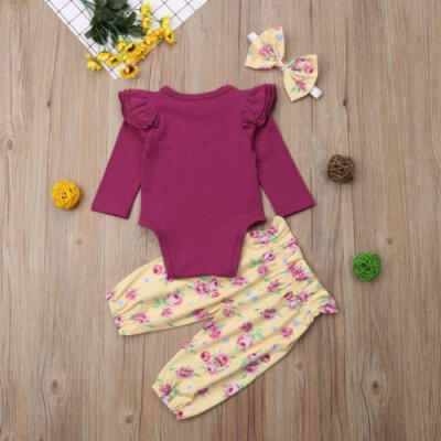 

Newborn Baby Girls Romper Bodysuit Floral Harem Long Pants Headband Outfits Set