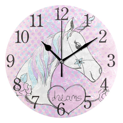 

Wall Clock Magic Unicorn With Text Round Wall Clock Arabic Numerals Design