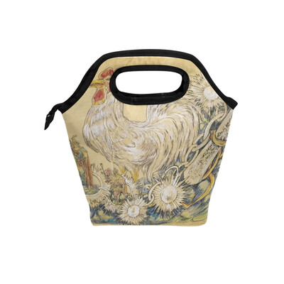

Insulated Lunch Tote Bag Cock Painting Travel Picnic Lunch Handbags Portable Zipper Lunch Bag Box