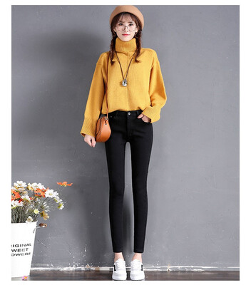 

Autumn&winter new high-waist jeans with fleece women thickened three-color large size stretch pants&cotton pants N0003