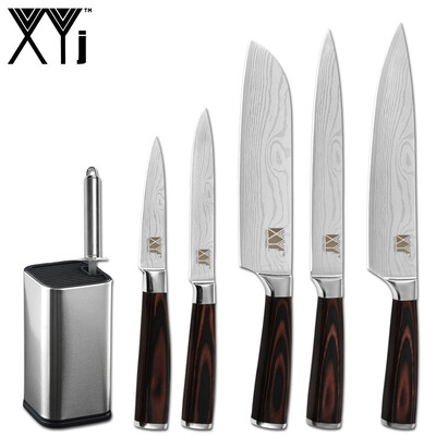 

XYj 7pcs Stainless Steel Knives Set 8 Knife Holder Sharpener Bar Meat Fish Kitchen Tools