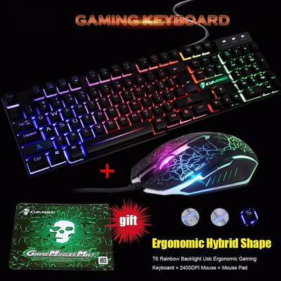 

Rainbow lighting Illuminated Multimedia USB Wired Gaming Keyboard&Mouse Sets Mouse Pad