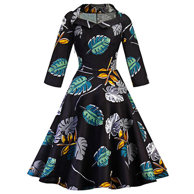 

Vintage Leaves Print Skater Pin Up Dress