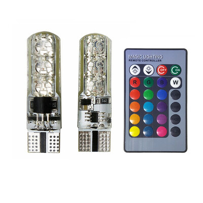 

2PCS 5050 SMD RGB T10 194 168 W5W Car Dome Reading Light Automobiles Wedge Lamp RGB LED Bulb With Remote Controller FlashStrobe