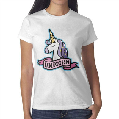

Cartoon Unicorn Pretty Women White Tshirts Cotton Lightweight T-Shirts