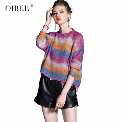 

OIBEE2018 autumn womens new loose casual mohair color strip short paragraph head knitted sweater women
