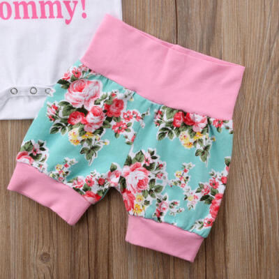 

AU STOCK Canis Newborn Baby Girls Floral TopsRomper Shorts Pants 4Pcs Outfits