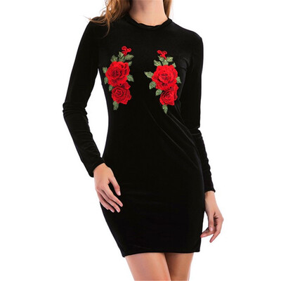 

Embroidered Flower Velvet Dress